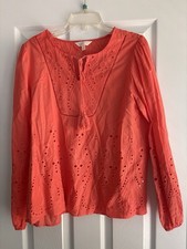 Adiva Eyelet Lace Blouse Women M Orange Cotton Button Front Boho Top picture