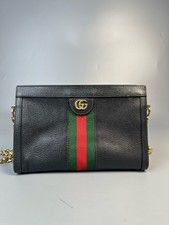 EGA GUCCI Ophidia Small Sherry Line Leather Chian Shoulder Bag Black AUTH picture