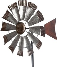 Metal Wind Spinner Outdoor Vintage Silver Windmill Garden Yard Decor picture