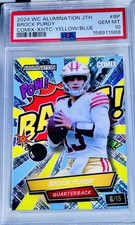 2025 BROCK PURDY WILD CARD ALUMINATION BAANG /15 YELLOW PSA 10 NON AUTO POP 1 picture