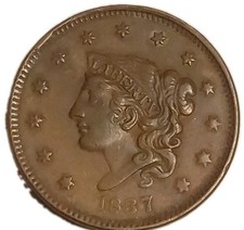 1837 Coronet Head Glossy Brown Large Cent About Uncirculated Free Post picture