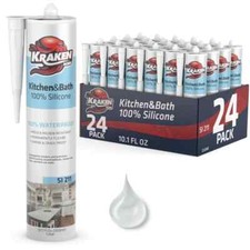Kraken Kitchen & Bath Silicone Sealant 100% Waterproof Caulk  10.1oz 24 Pk Clear picture