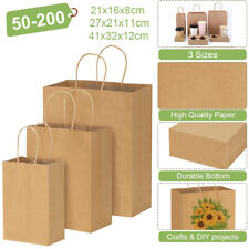 50-200 Kraft Brown Paper Bags with Handles Shopping Grocery Party Gift Bags Bulk picture