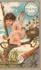 1880s-90s Clark's Mile-End Spool Cotton Calendar Boy Angel on a Tree Limb picture