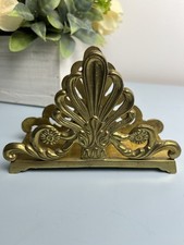 Vintage Ornate Brass Napkin Holder / Letter Mail Rack - Fan & Scroll Design picture