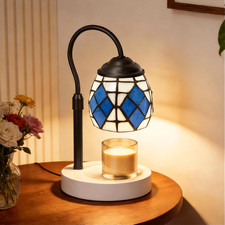 Vintage Blue White Tiffany Style Candle Warmer Lamp with 2 Bulbs Home Decor picture