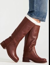 Steve Madden Riggs Boots Rust Leather Size 7.5 Trendy Knee-High Block Heel Boot picture