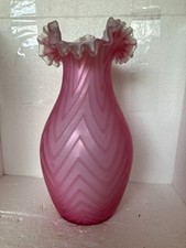 Rare Victorian Mt Washington Cased Pink Satin Glass Crested Zigzag Pattern 10.25 picture