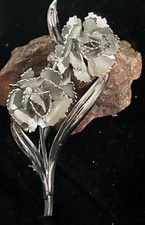 Vintage Harry S Bick HSS Two Tone 3D Double Rose Flower Brooch Pin Crisp Details picture
