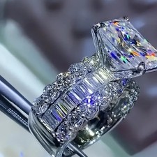 Gorgeous Princess Square Cubic Zirconia Ring Women Luxury Wedding Band Fashion picture