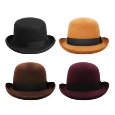 Men Retro Elegant Bowler Hat Short Brim with Hat Band for Formal Casual Wedding picture