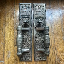 Pair of Antique Store Door Handles 1895 Corbin Cast Iron Eastlake Hardware  picture