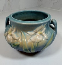 Vtg 1939 Roseville Pottery Iris Blue Jardiniere Planter Bowl 647-3 3.5” Art Deco picture