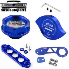 JDM Blue Oil Filler Cap+Radiator Cap+Battery Tie Down+Tow Hook For Honda Civic picture