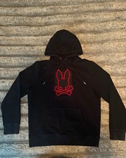 Psycho Bunny Men's Black Cotton Fleece Pullover Hoodie Pockets Logo Size S picture