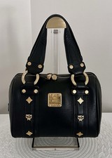 MCM Black Leather Small Mini Boston Satchel Bag Gold Hardware Authentic picture