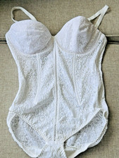 Vtg Bali White Stretch Lace Shaper Bodysuit Underwire Detachable Straps Size 34C picture
