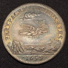 Rare 1659 France Silver Jeton Louis XIV Rouen Peace of Pyrenees 1600s Coin picture