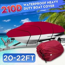 210D Red 22FEET Red Heavy Duty Boat Cover For Fish Ski Bass V-Hull Runabouts picture