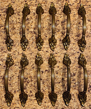 12 Vintage Antique Gold Metal Cabinet Drawer Handle Pulls 3 Inch Hole to Hole picture