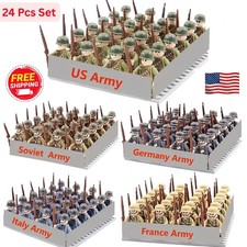 24pcs WW2 Military Figures Set (USA, UK, GER, FRA, SOVIET), DIY Kids Toy Gift picture