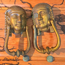 Pair Antique Brass Egyptian Head  Door Knockers  picture