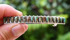 New Navajo by D Benally Hair Barrette Sterling & 17 Mojave Turquoise gems 3 inch picture