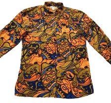 Vintage Mr. Jax Shirt Womens 10 Multicolor Silk Geometric Long Sleeve Button Up picture