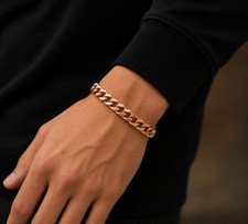 Men's Solid Copper Cuban Link Bracelet Rose Gold Tone Chain Lobster Clasp picture