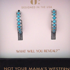 Ring Bomb Party Western Hoop Earrings Turquoise Magnesite CZ Rhodium ER76234 picture