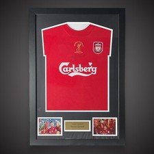 STEVEN GERRARD Hand Signed Liverpool 2005 Istanbul Shirt Framed COA £265 picture