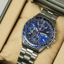 *NEAR MINT w/Case* SEIKO Flightmaster 7T92-0CF0 Quartz Navy Chronograph 40mm Men picture