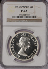 :1956 S1$ DOLLAR ELIZABETH-II CANADA NGC PL67 (SEMI-CAM) RARE R6 HIGHEST GRADES picture