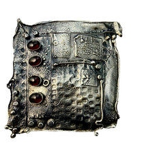 Cathleen Mclain Vintage Sterling Artisan Brooch Garnet Cabochon Brutalist-style picture