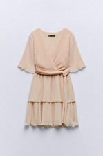 ZARA Brand New Size M WOMEN'S Pleated Mini Dress Peach Color picture