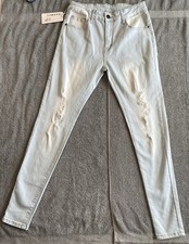 RaNmCc mens Ripped Jeans Slim Fit Skinny Stretch Jean Tampered Leg White Size 30 picture