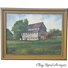 Antique  Oil Painting Ephrata Cloister Lancaster County PA Signed Folk Art picture