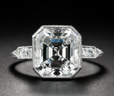 Vintage Huge 4.25CT Asscher Lab Created Diamond Engagement Ring 14K Gold Finish picture