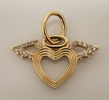 Pandora 14k Yellow Gold Heart & Angel Wings CZ Dangle Charm Pendant 752362C01 ST picture