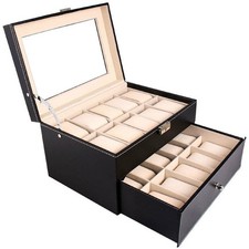 Large 20 Slot Leather Watch Box Case Organizer Glass Display Jewelry Storage picture