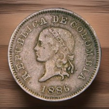 🌍1886 Columbia 5 Centavos☆EF/AU Details☆Large 5 Scarcer Version 🚨 picture