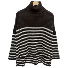 Faithfull The Brand Erika Chunky Knit Turtleneck Sweater Womens M Brown Striped picture