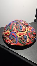 OOAK 1960s-70s Hippie Hat Psychedelic Movment Hand Made Paisley Felt Wild Colors picture
