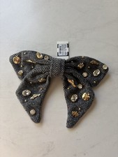 NWT LELE SADOUGHI New York City Crystal Bow Barrette, Grey Herringbone picture