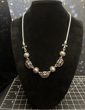 Brighton BARCELONA Silver Cut-Out Scrolled Oval Brushed Links Necklace picture