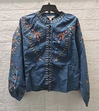 New Boden Raglan Embroidered Top Mid Blue Size 2 picture