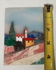 Vintage Italian Pietra Dura Stone Landscape Plaque Mosaic Inlay Art Florence picture
