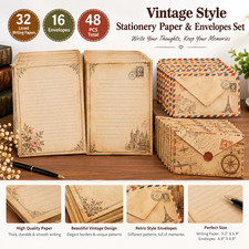 48 PCS Vintage Style Stationery Paper and Envelopes Set, 32 PCS Lined Stationary picture