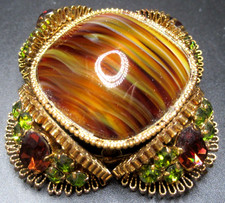 AUSTRIA Gorgeous Green Cognac Rhinestone Art Glass Vintage Pin Brooch picture