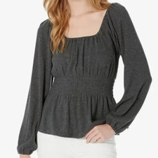Madewell Women's Charcoal Gray Plush Square Neck Smocked Top XXS NEW NWT $79.50 picture